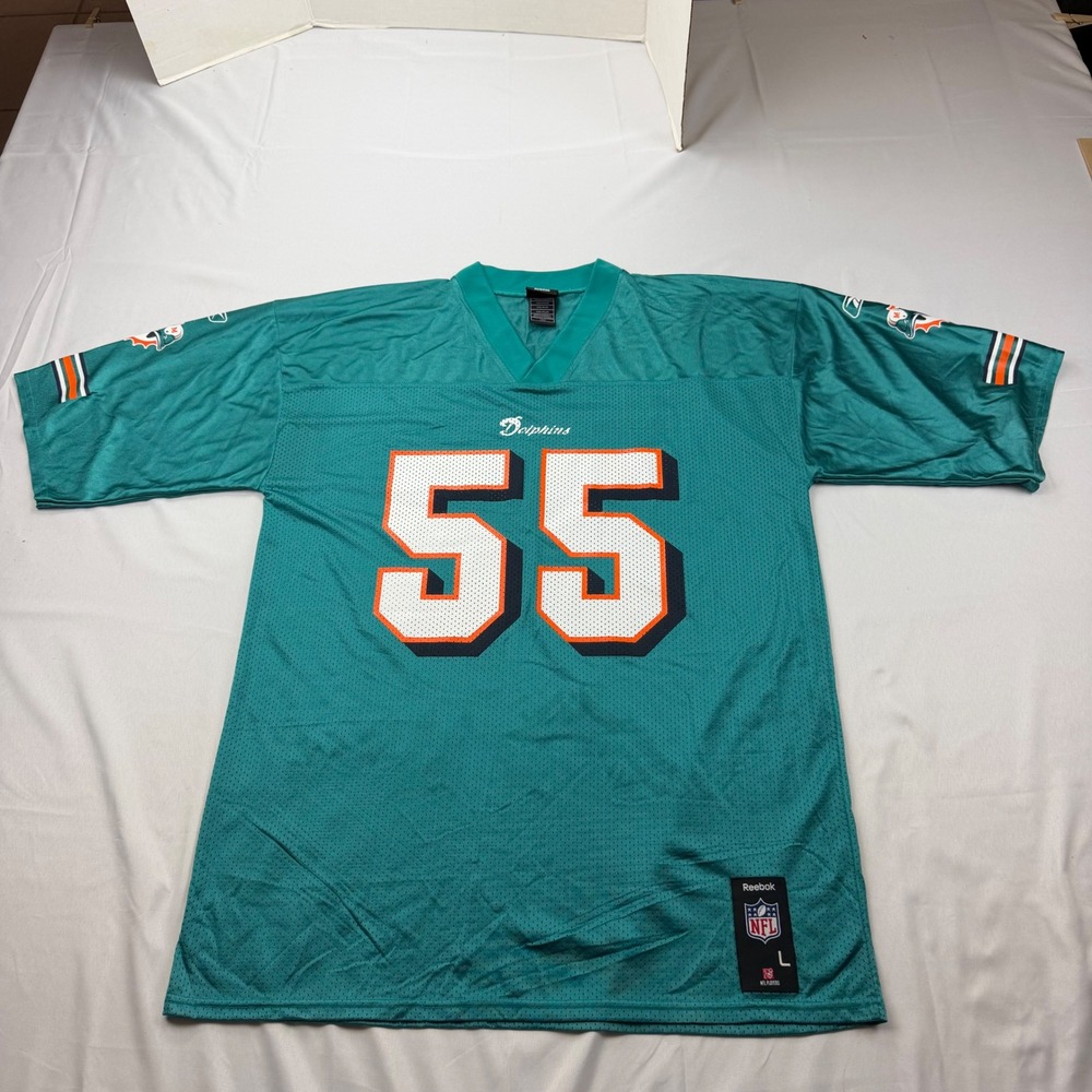 Reebok Football Jersey Mens L Aqua Miami Dolphins Joey Porter 55 7075A 09